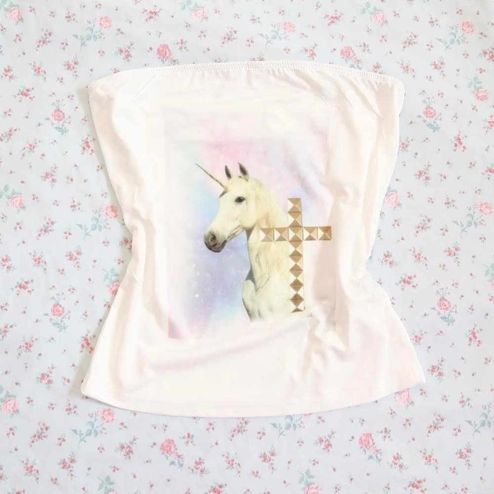unicorn cross graphic white tube top bandeau
